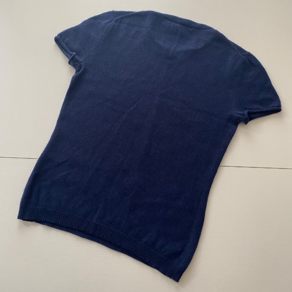 TAHARI 100% Cashmere Dark Blue Short Cap Sleeve Sweater Top Size M - Picture 6 of 11
